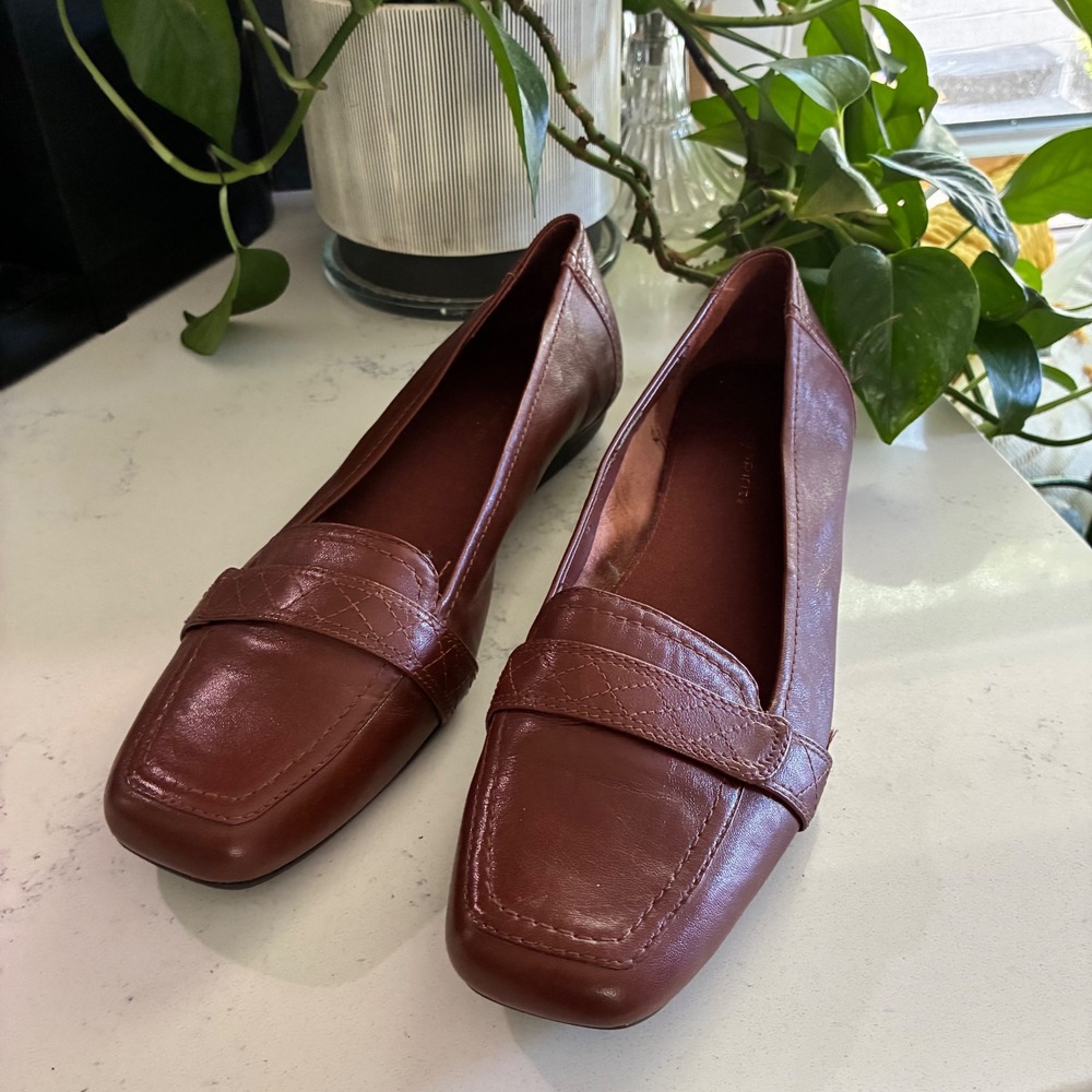 Easy Spirit Loafers 8.5M Brown Jaidas Leather Square Toe Slip On Flat Office